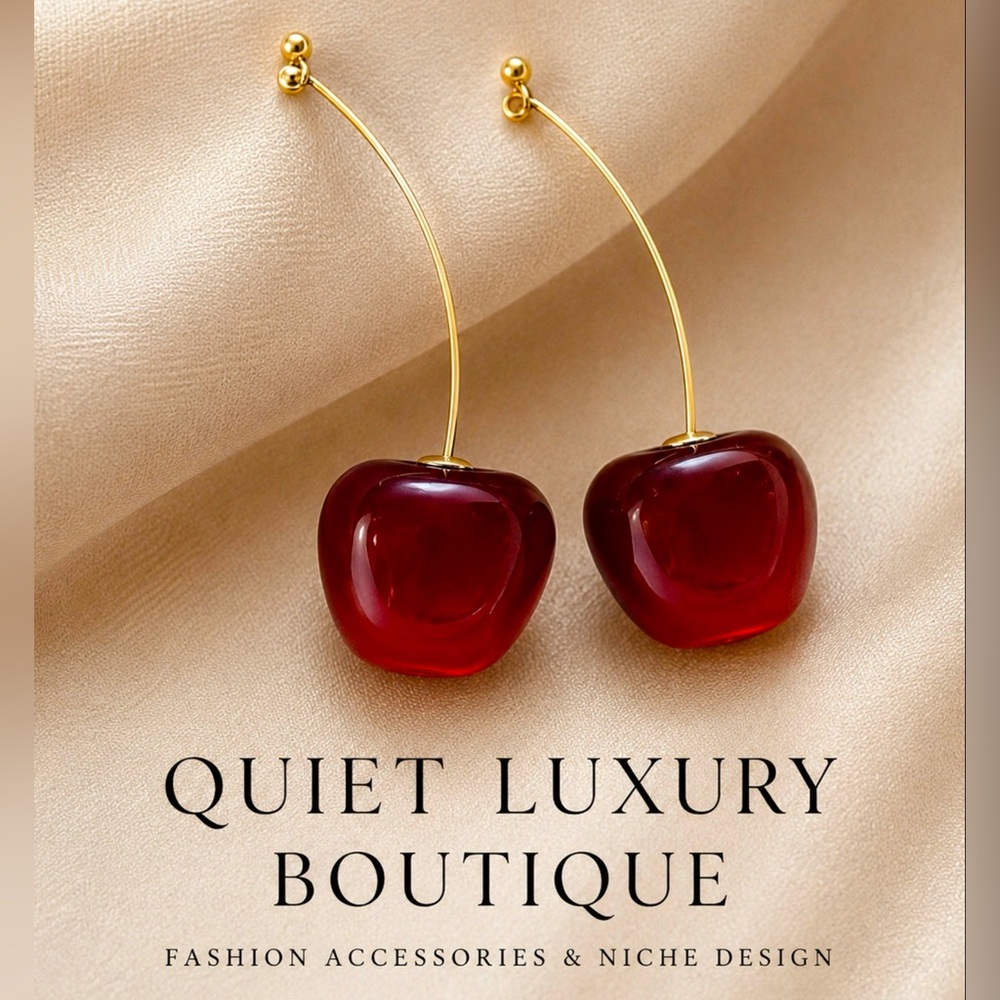 ✨ NEW Gold and Red Cherry Drop Hypoallergenic Earrings